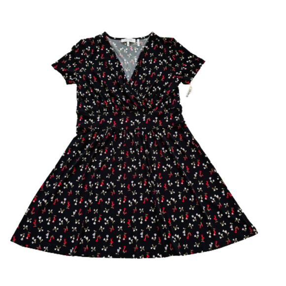 Lark & Ro Dress Black Red Floral V-Neck Short Sleeve Faux Wrap Dress Size 14 NEW - Picture 10 of 12